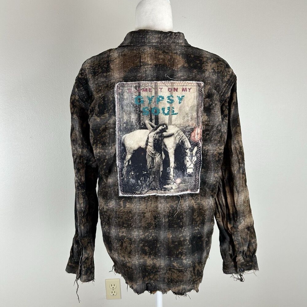 Angry Minnow Flannel Plaid Button Up Shirt Western Country Top Gypsy Soul Large